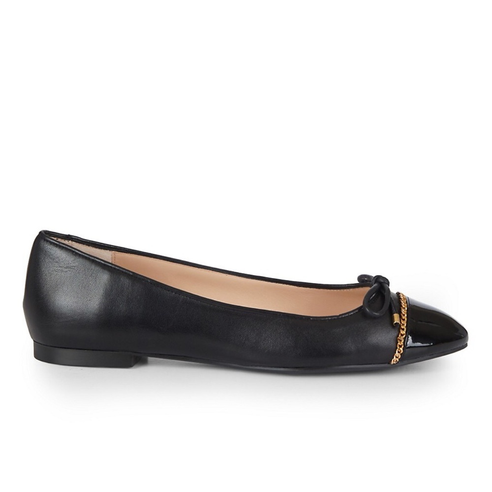 Women’s STUART WEITZMAN Size 5.5 Gabby Chain-Trimmed Leather Ballet Flats